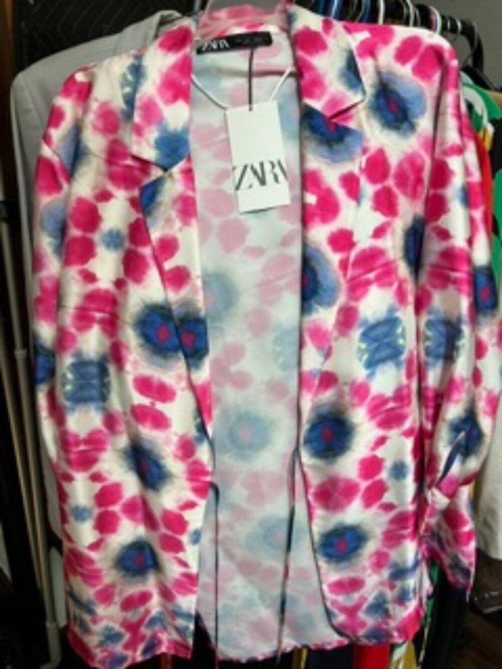 NWT Zara Floral Watercolor Print Satin Blazer | Size Large